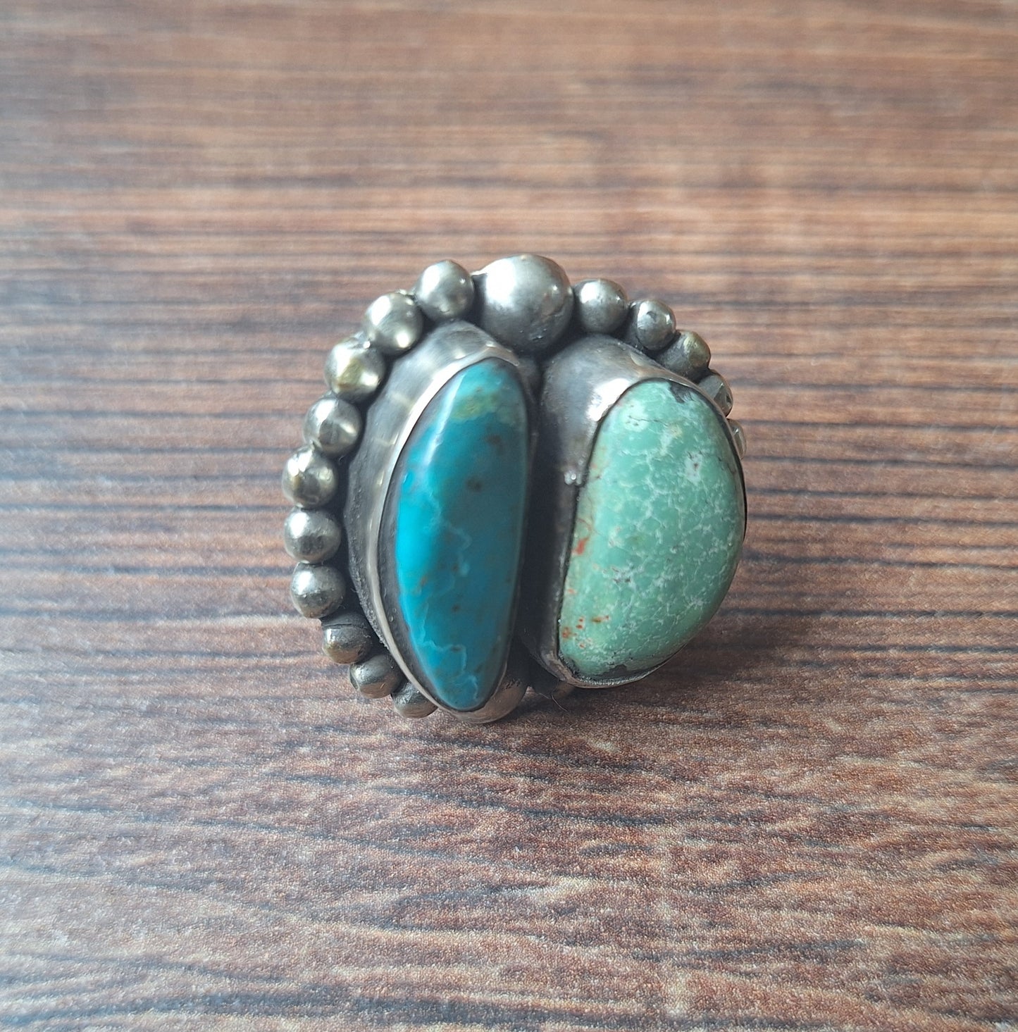 Vintage turquoise and Tibetan silver ring