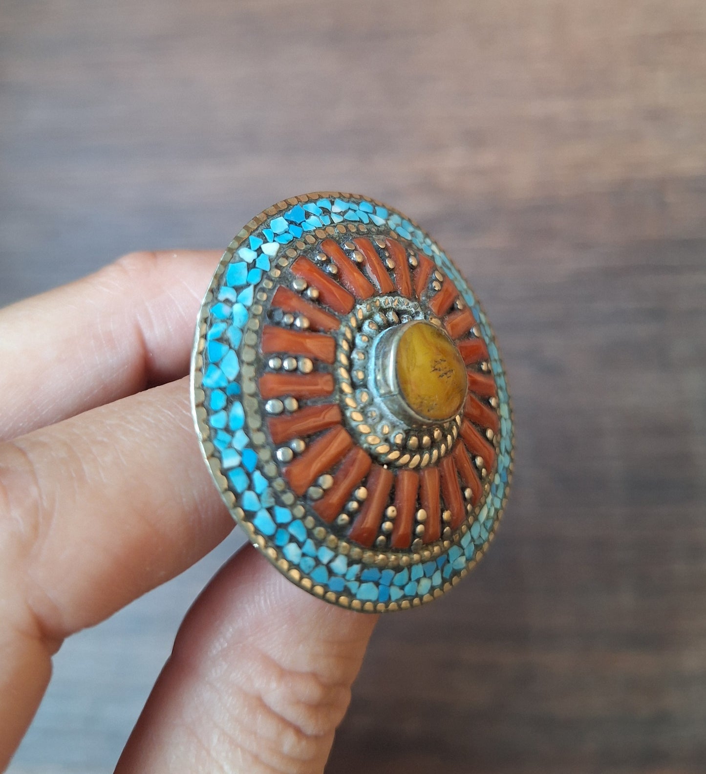 Tibetan silver and gemstone ring