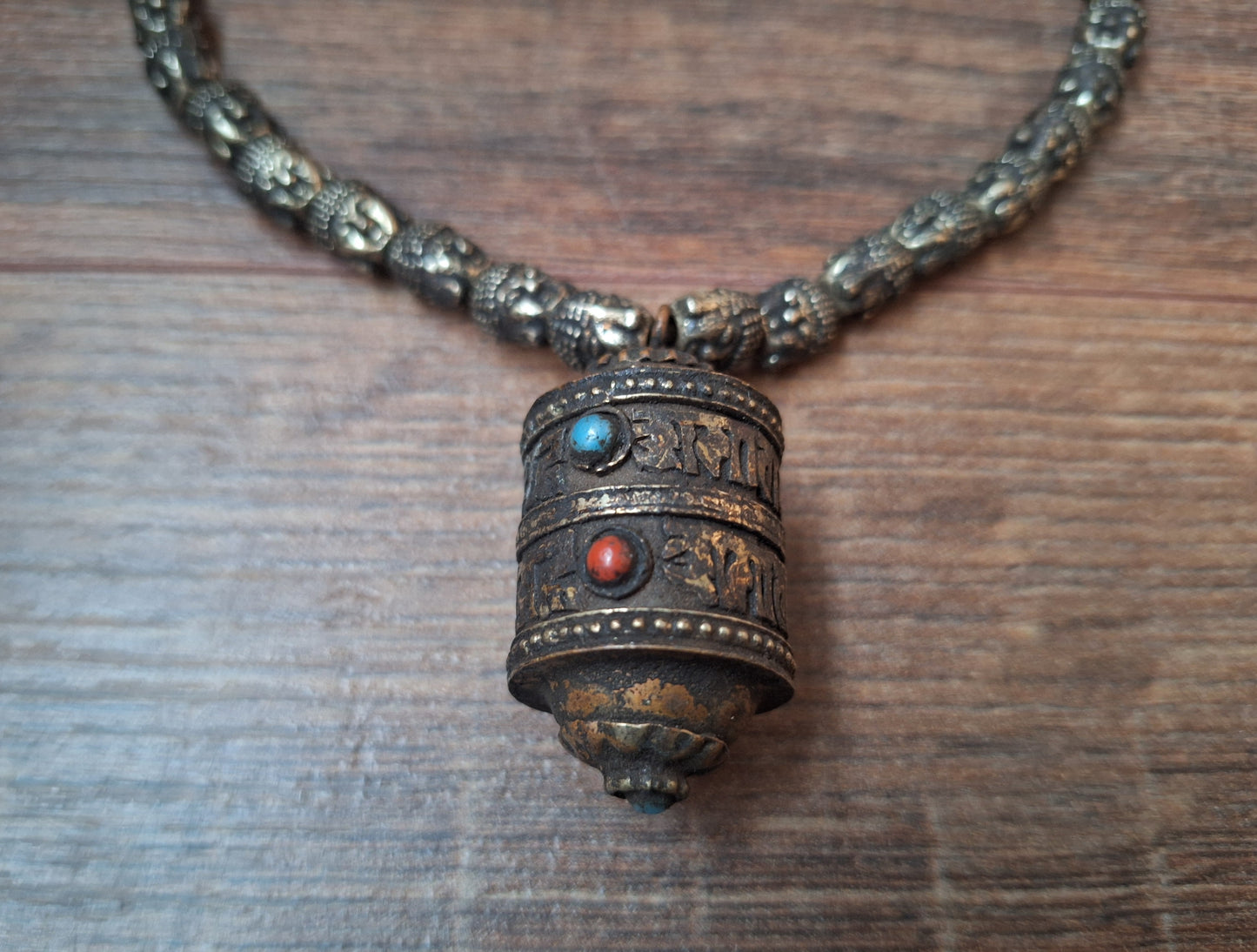Vintage buddha head necklace with mantra locket, crafting project