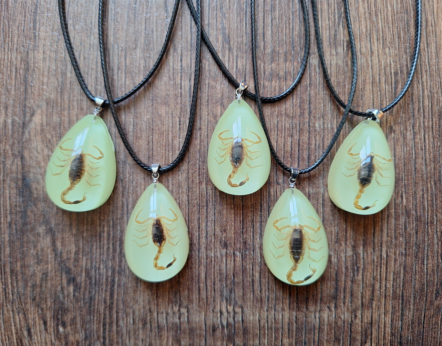 Scorpion in glow-in-the-dark resin neclace