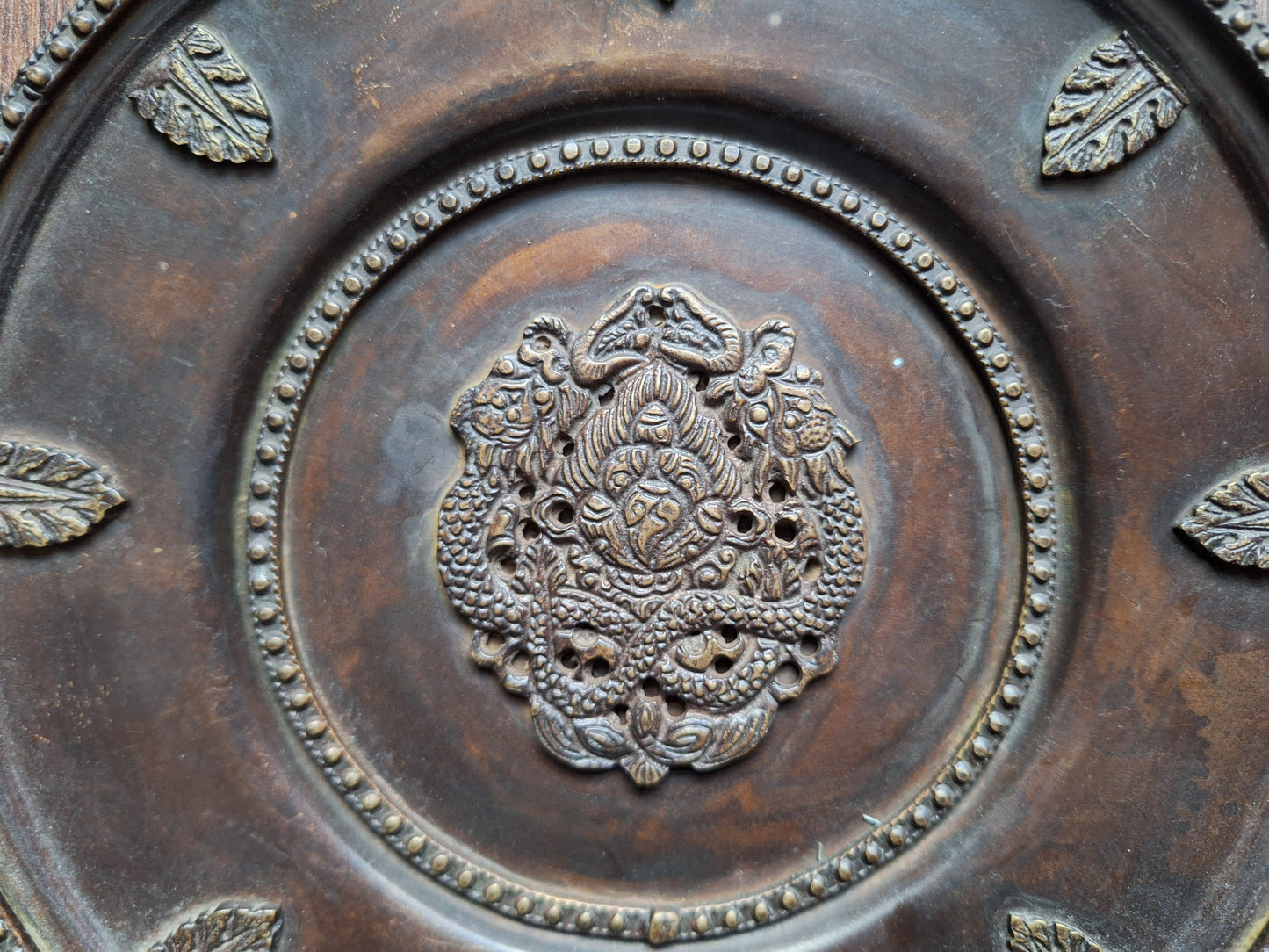 Red copper wallhanger Dragons and Stupa