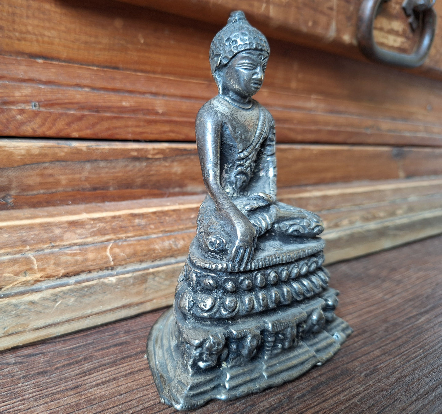 Antique Himalayan silver bronze Shakyamuni Buddha statue
