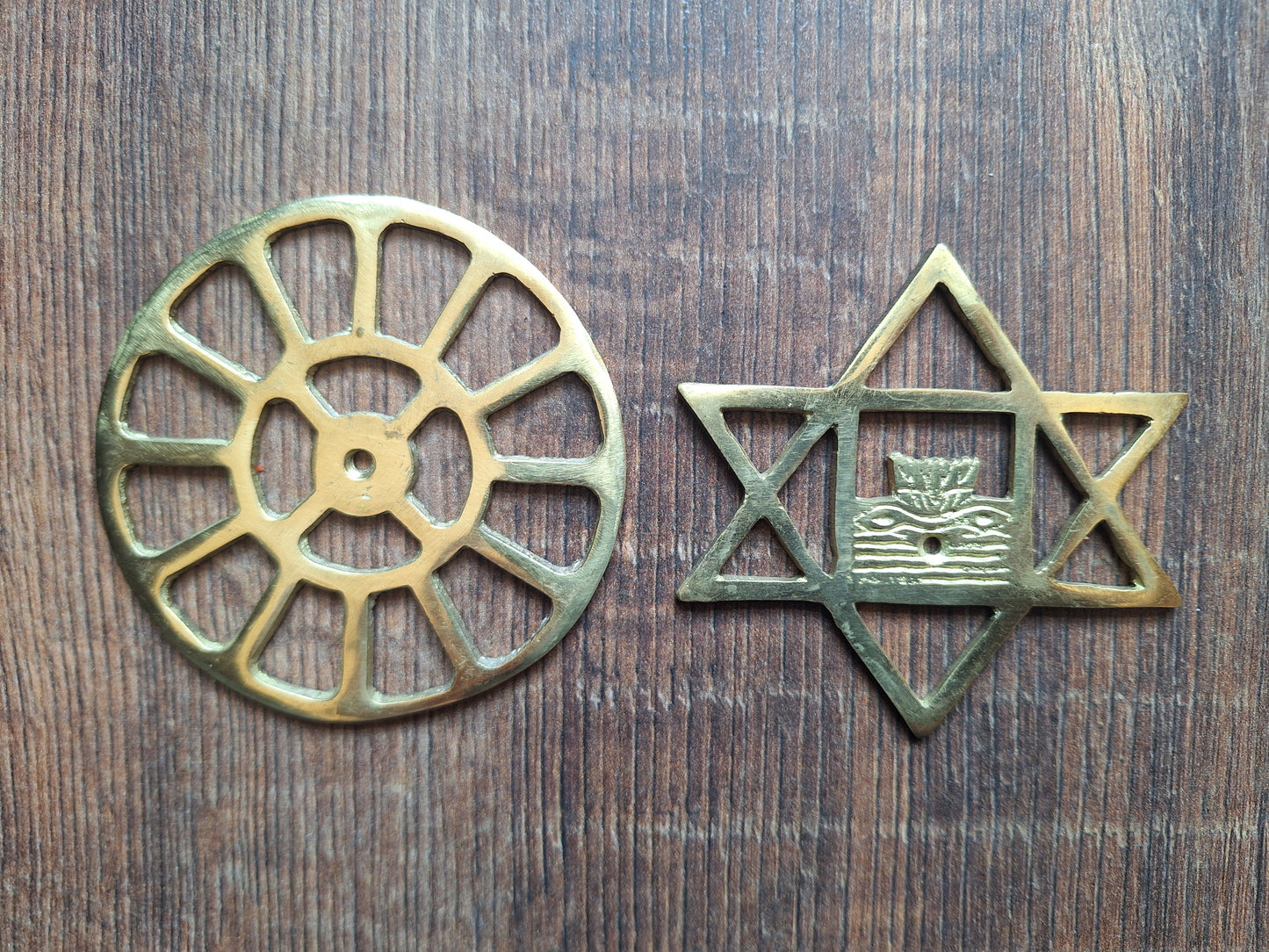 Vintage brass pendant set The Mother and Sri Aurobindo