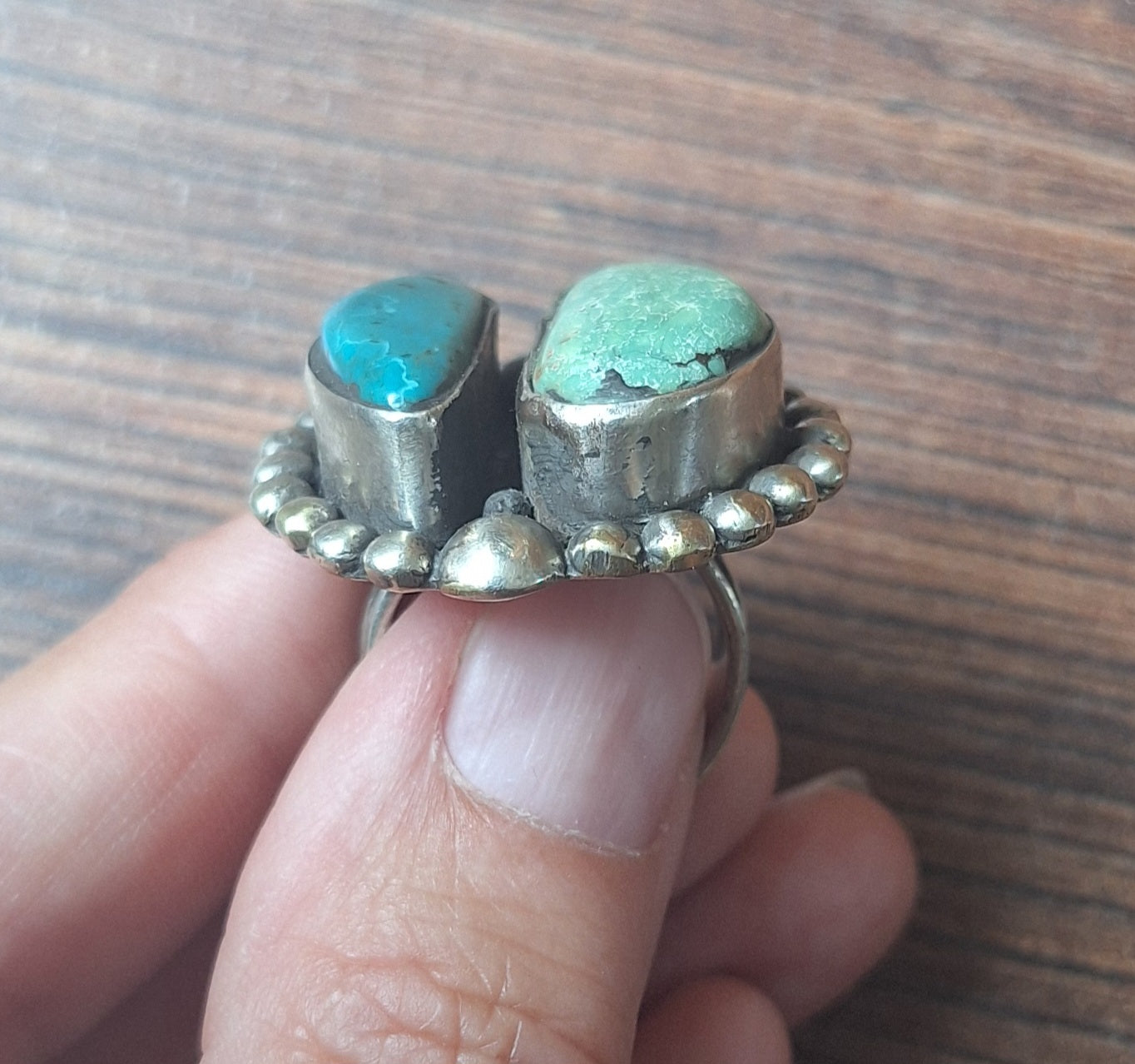 Vintage turquoise and Tibetan silver ring