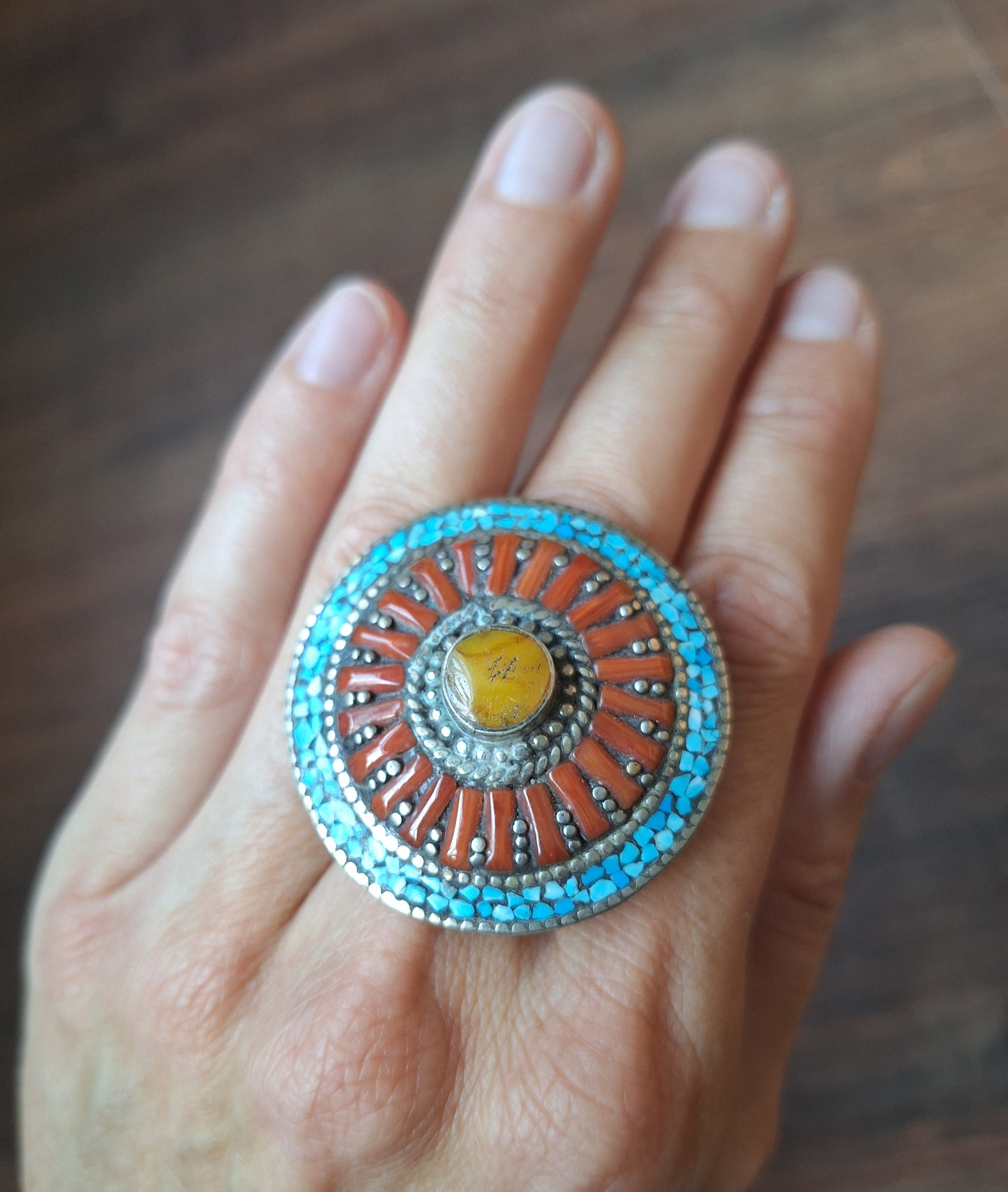 Tibetan silver and gemstone ring