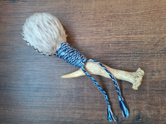 Horse hide and roe deer antler rattle