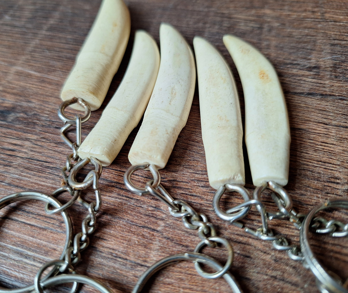 Vintage Tibetan keychain with bone carved tooth