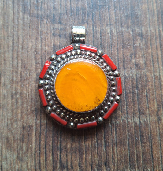 Tibetan silver and gemstone pendant