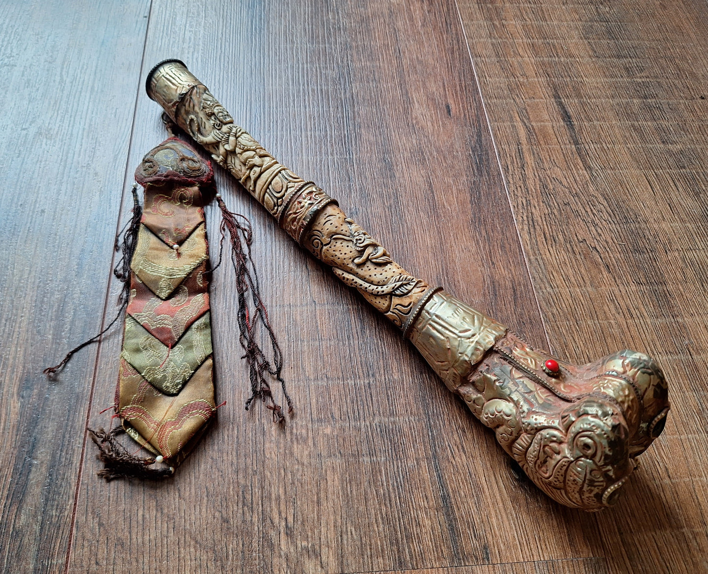 Vintage Tibetan Buddhist carved yak bone kangling