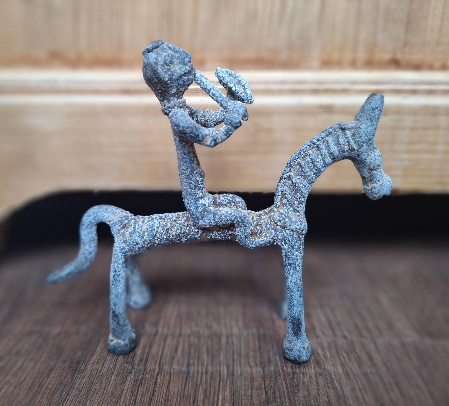 Antique Jajarkot tribal man on horse figurine