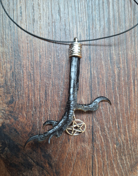 Crow claw and pentagram pendant amulet necklace