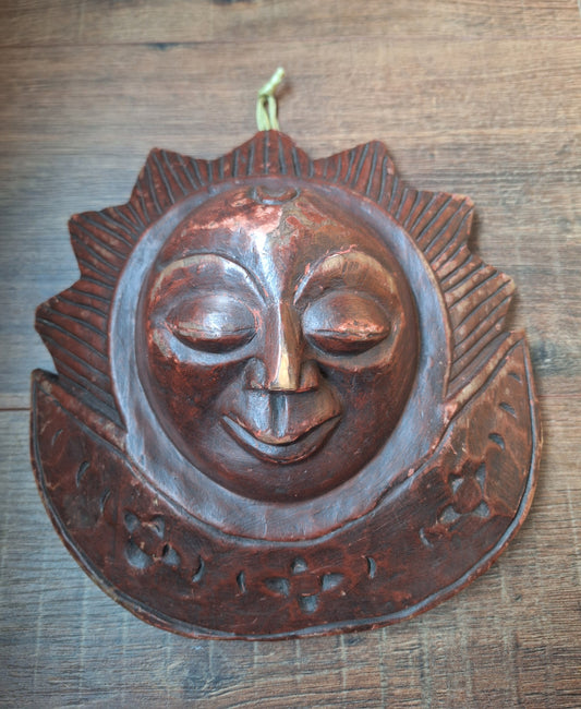 Vintage wooden wallhanger Sun and Moon