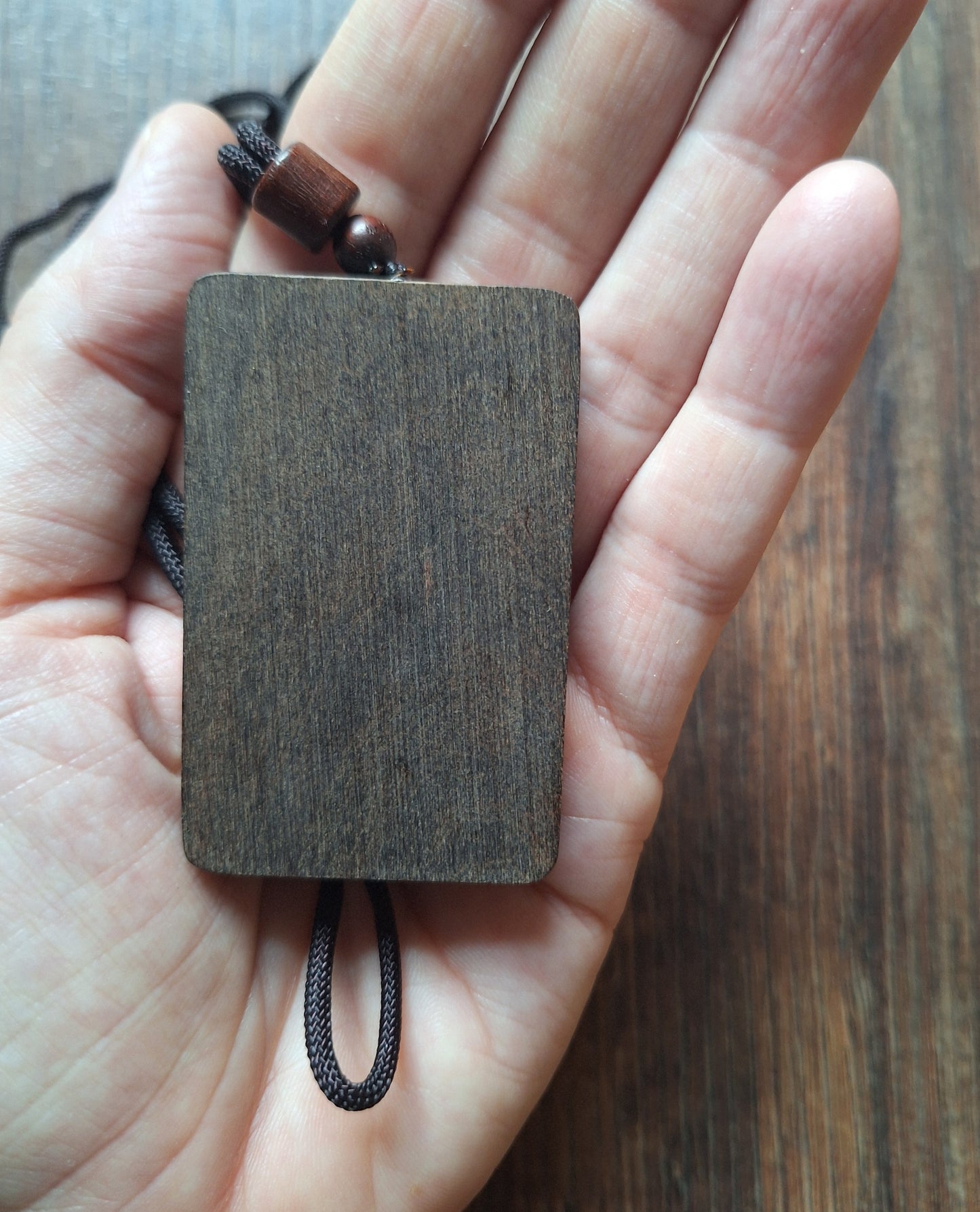 Necklace with wooden pendant Avalokiteshvara