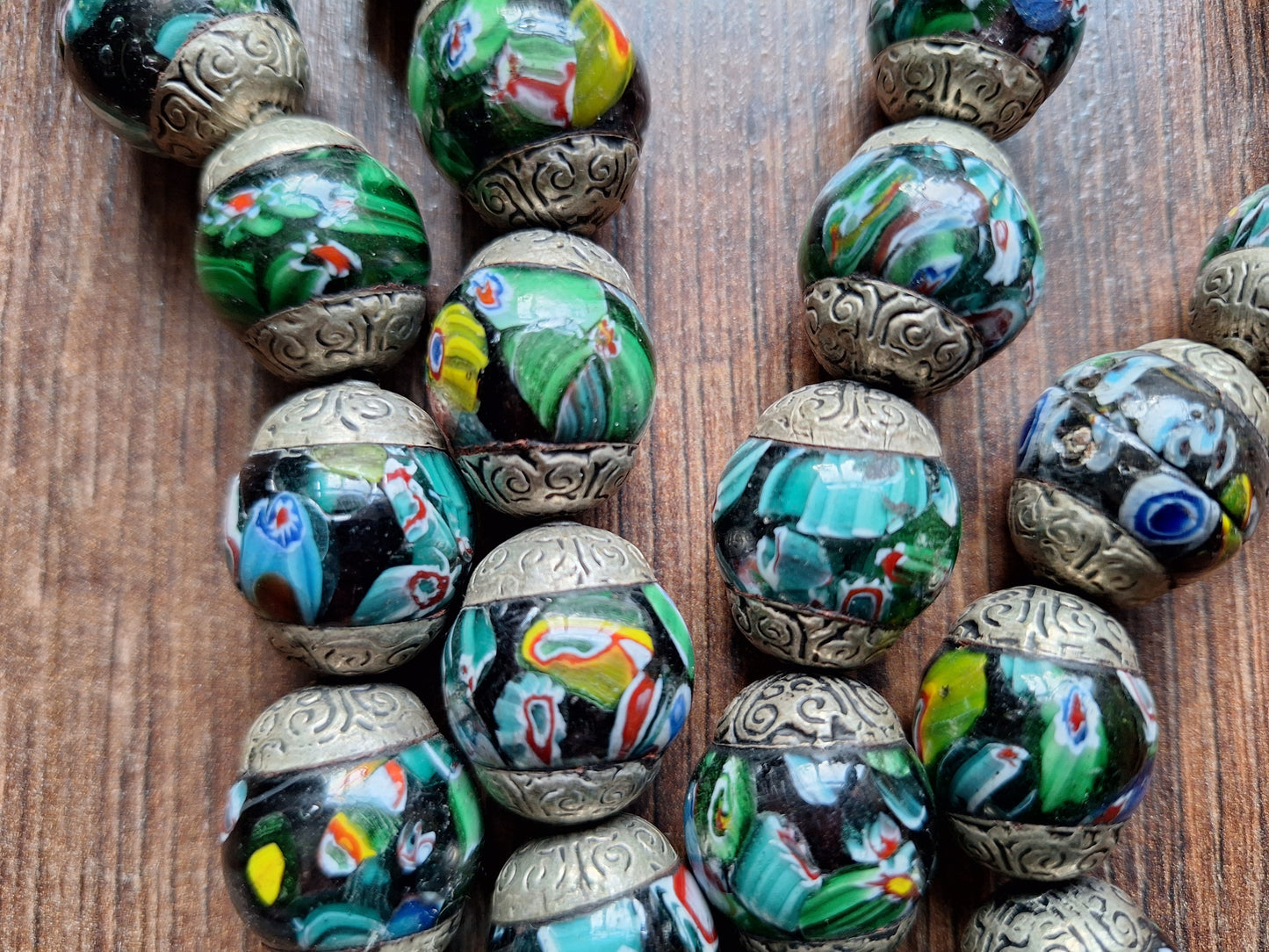 Vintage glass millefiori bead strand