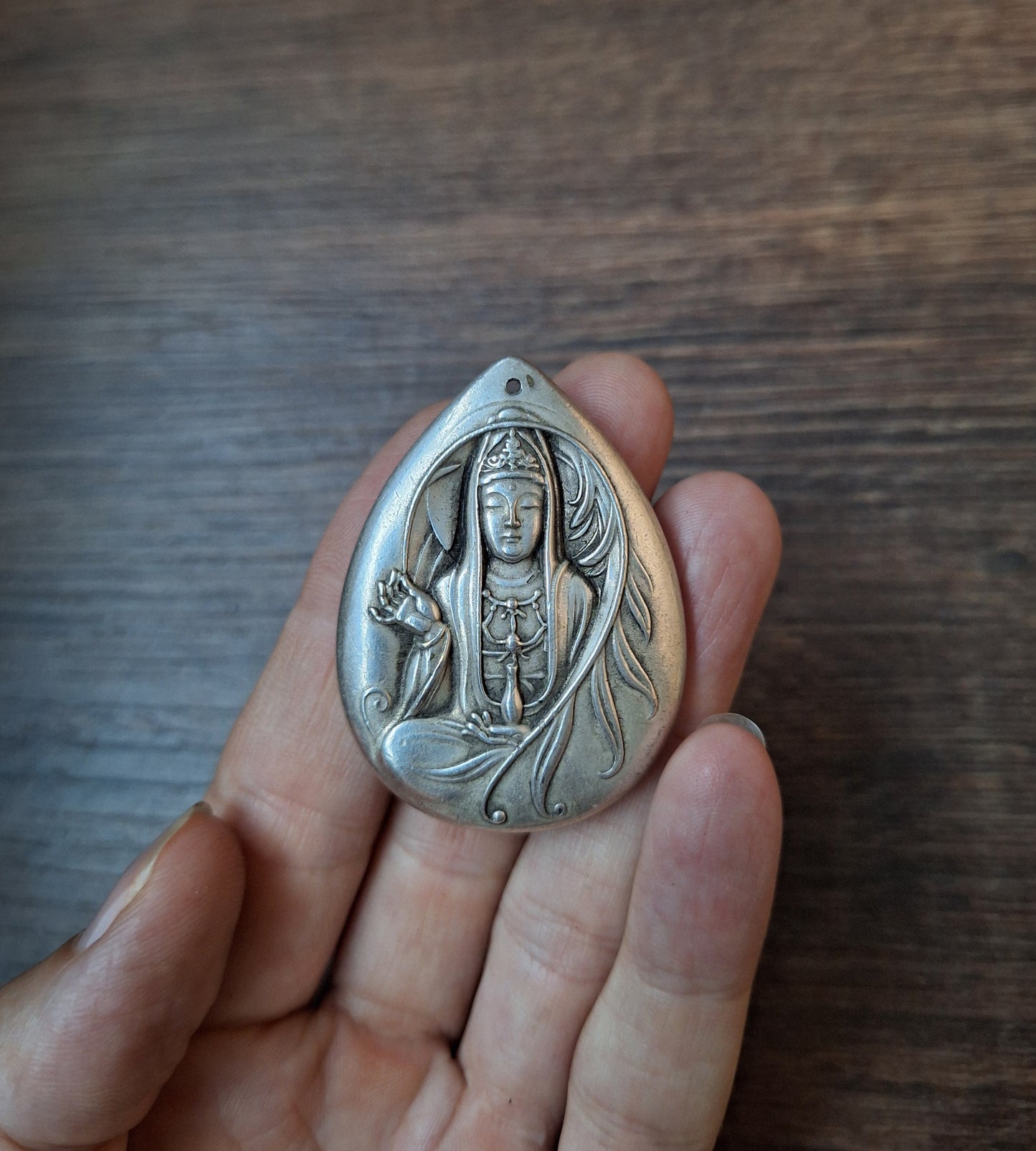 Vintage Tibetan silver Guanyin pendant