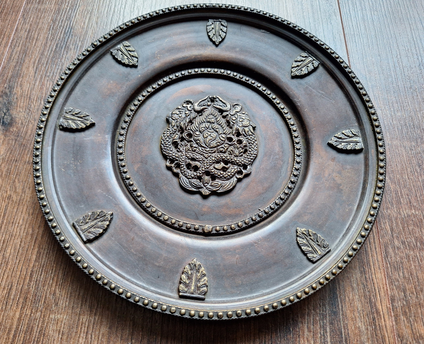 Red copper wallhanger Dragons and Stupa