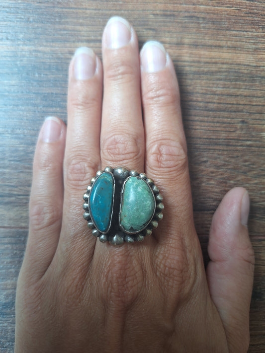 Vintage turquoise and Tibetan silver ring