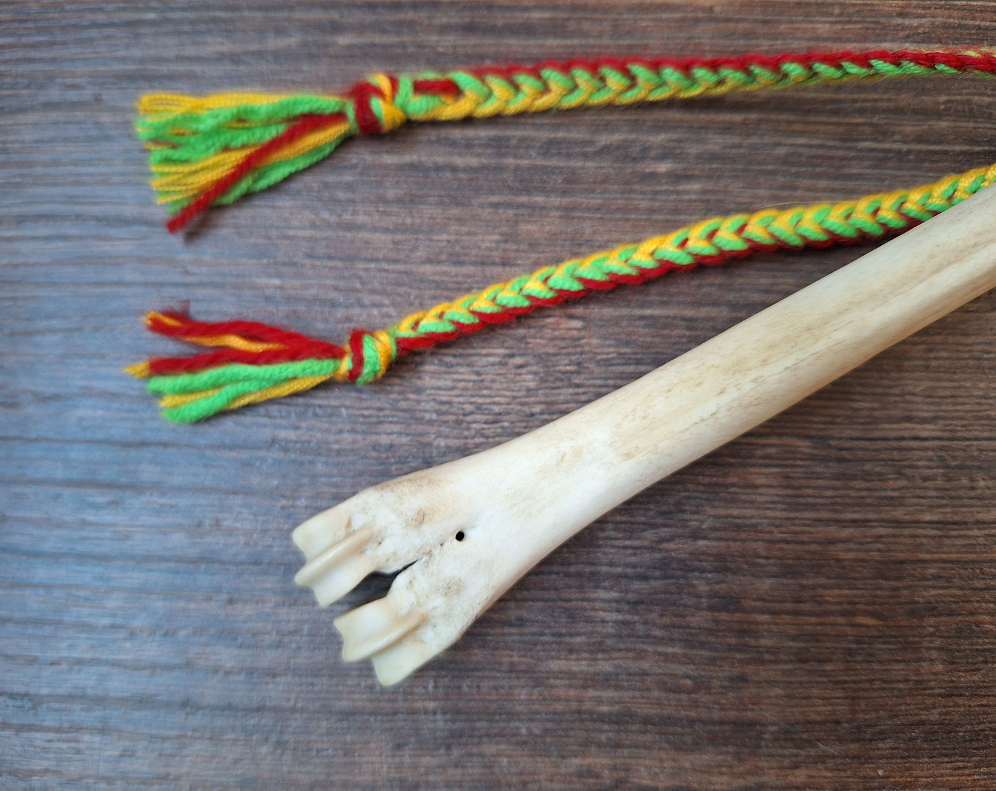 Horse hide and roe deer leg bone rattle