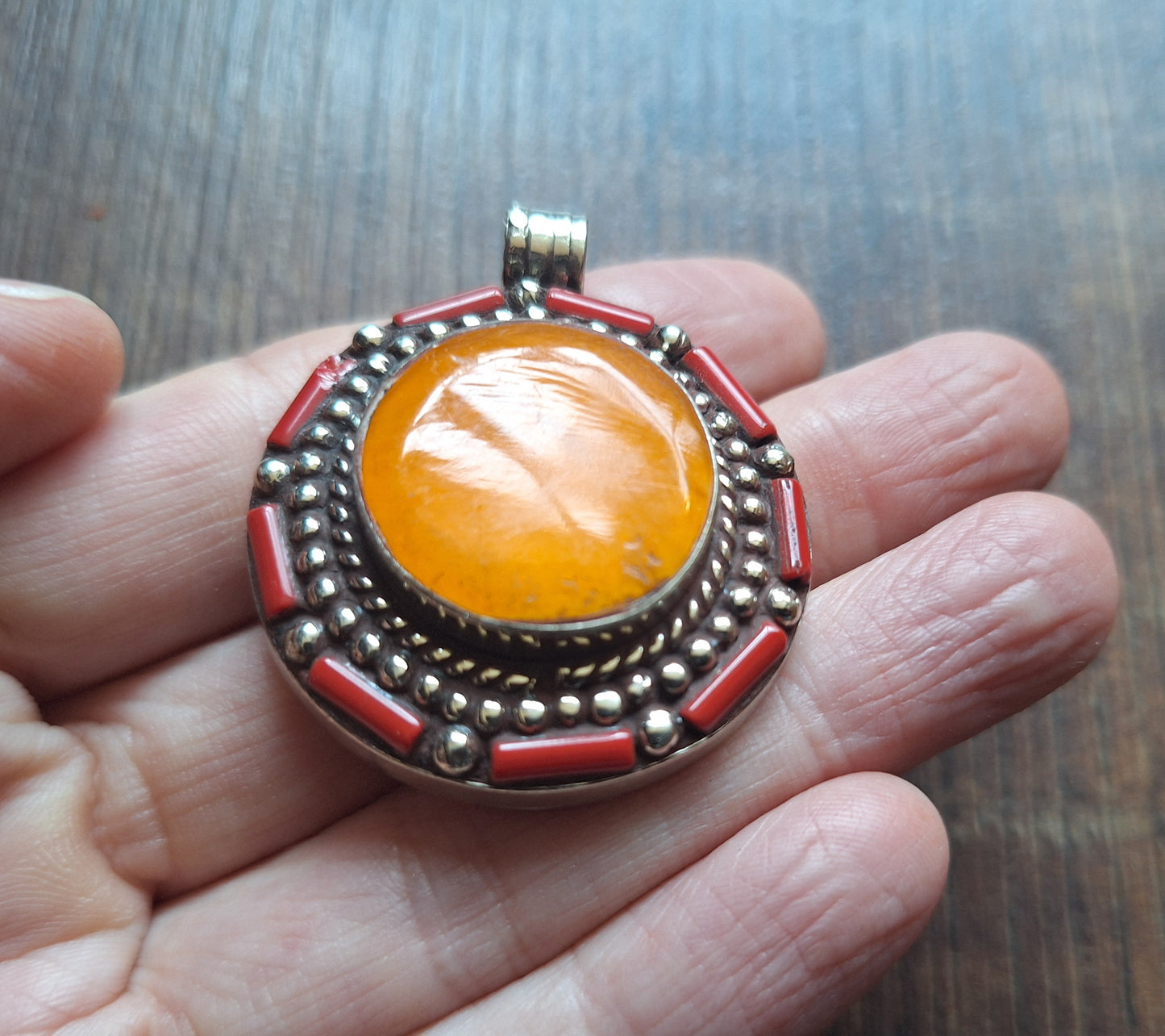 Tibetan silver and gemstone pendant