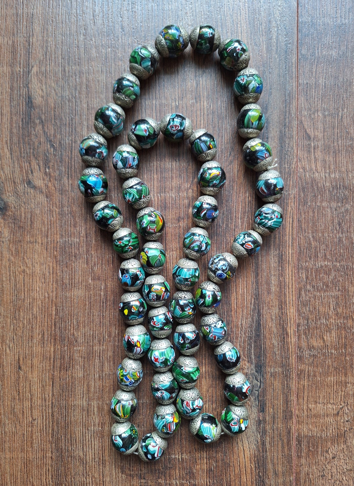 Vintage glass millefiori bead strand