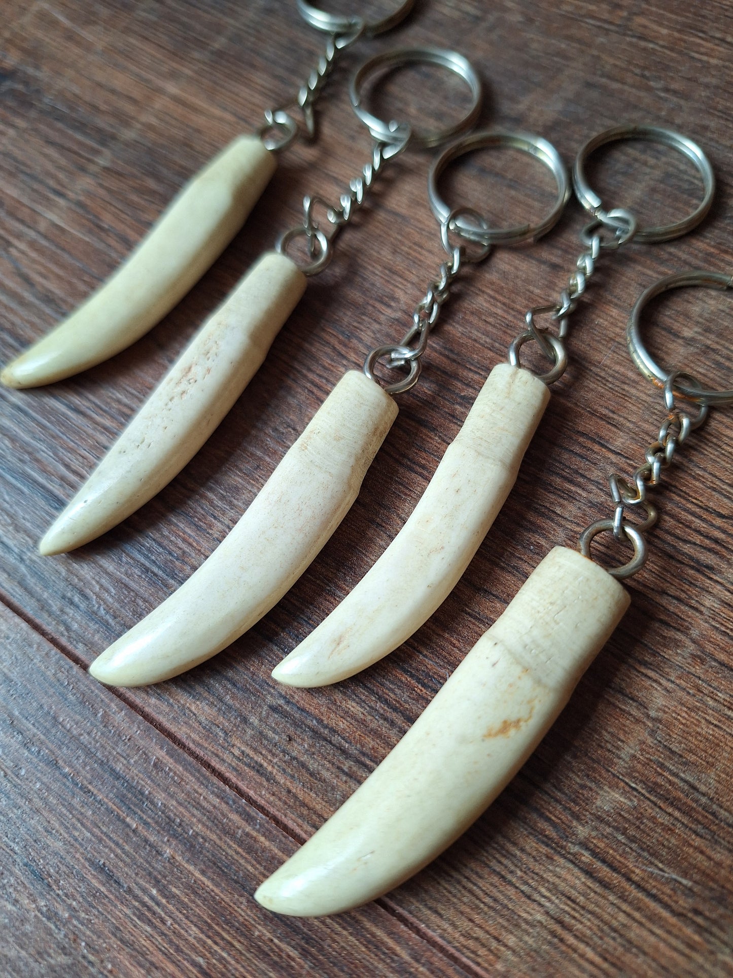Vintage Tibetan keychain with bone carved tooth