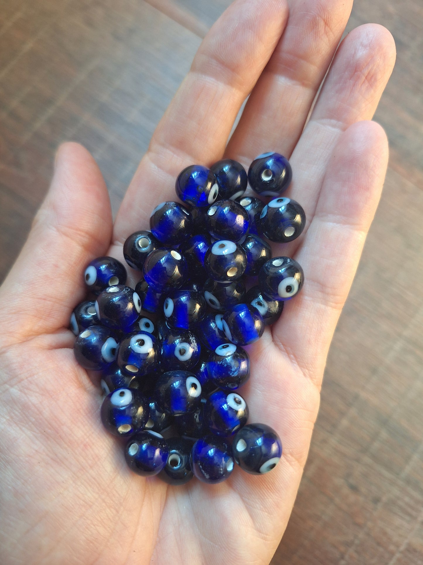 Glass beads Eye, dark blue, set of 10