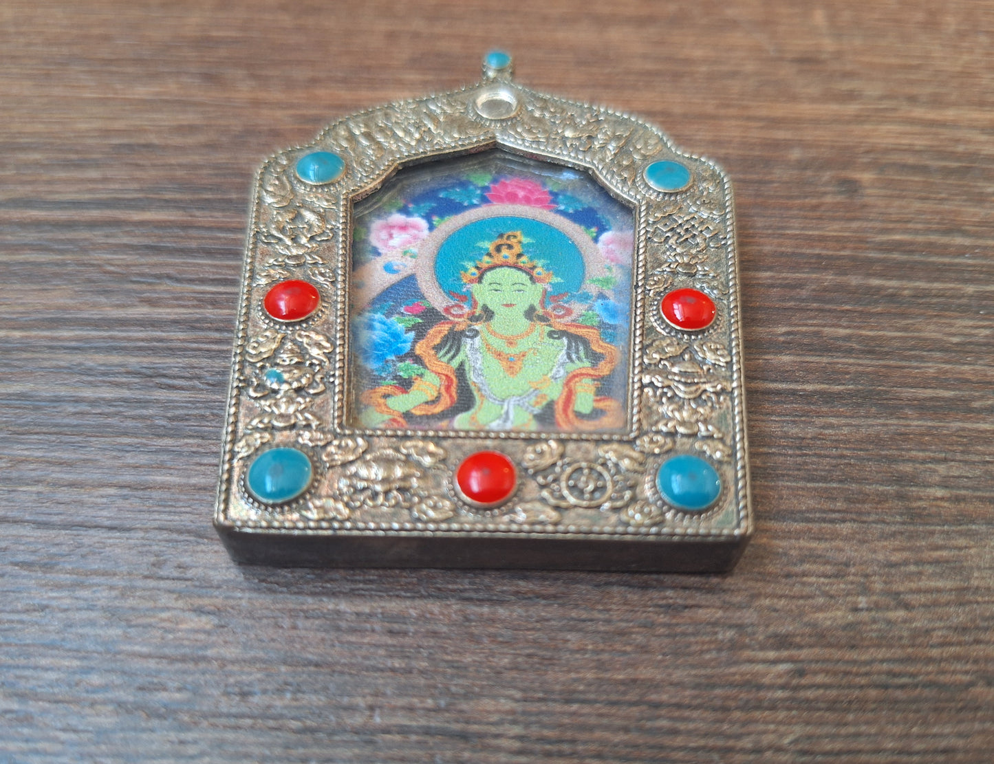 Alpaca metal gau pendant Green Tara