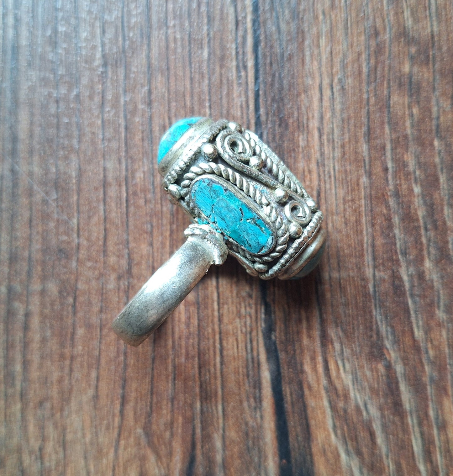 Vintage Tibetan silver and gemstone ring