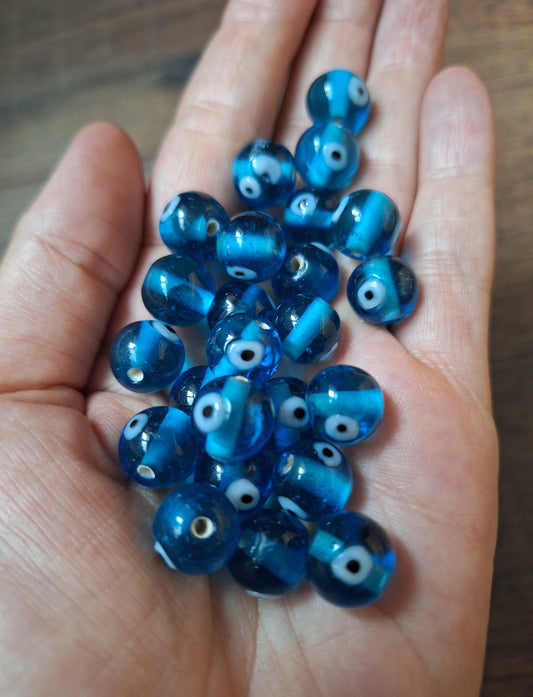 Glass beads Eye, light blue, set of 10