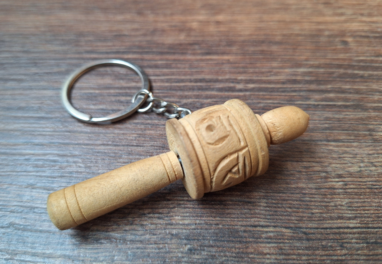 Wooden prayer wheel keychain