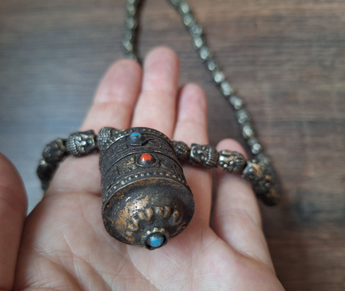 Vintage buddha head necklace with mantra locket, crafting project