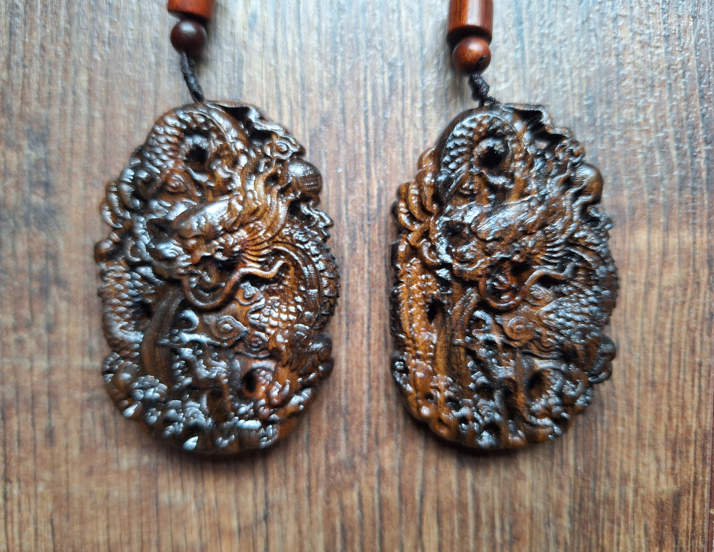 Necklace with wooden pendant Dragon