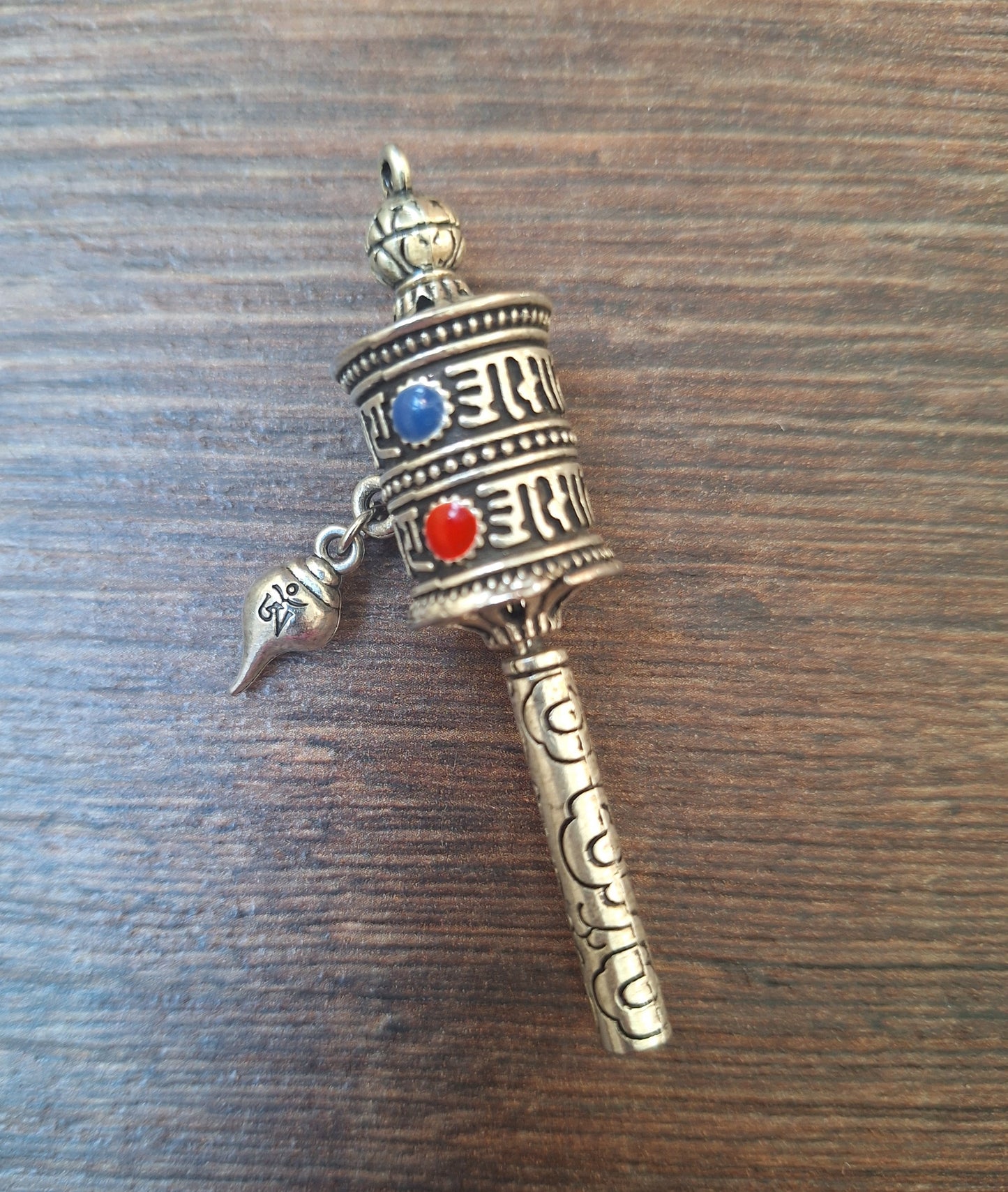 Tibetan silver prayer wheel pendant