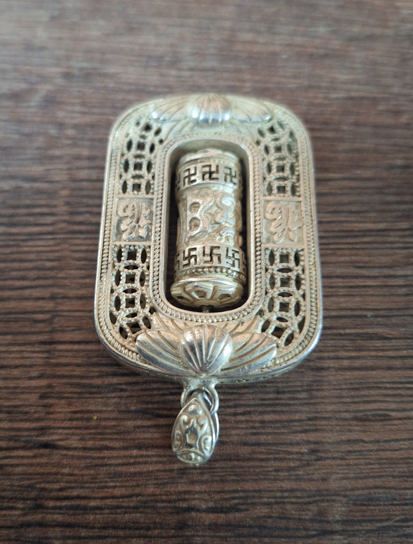 Vintage silver prayer wheel pendant