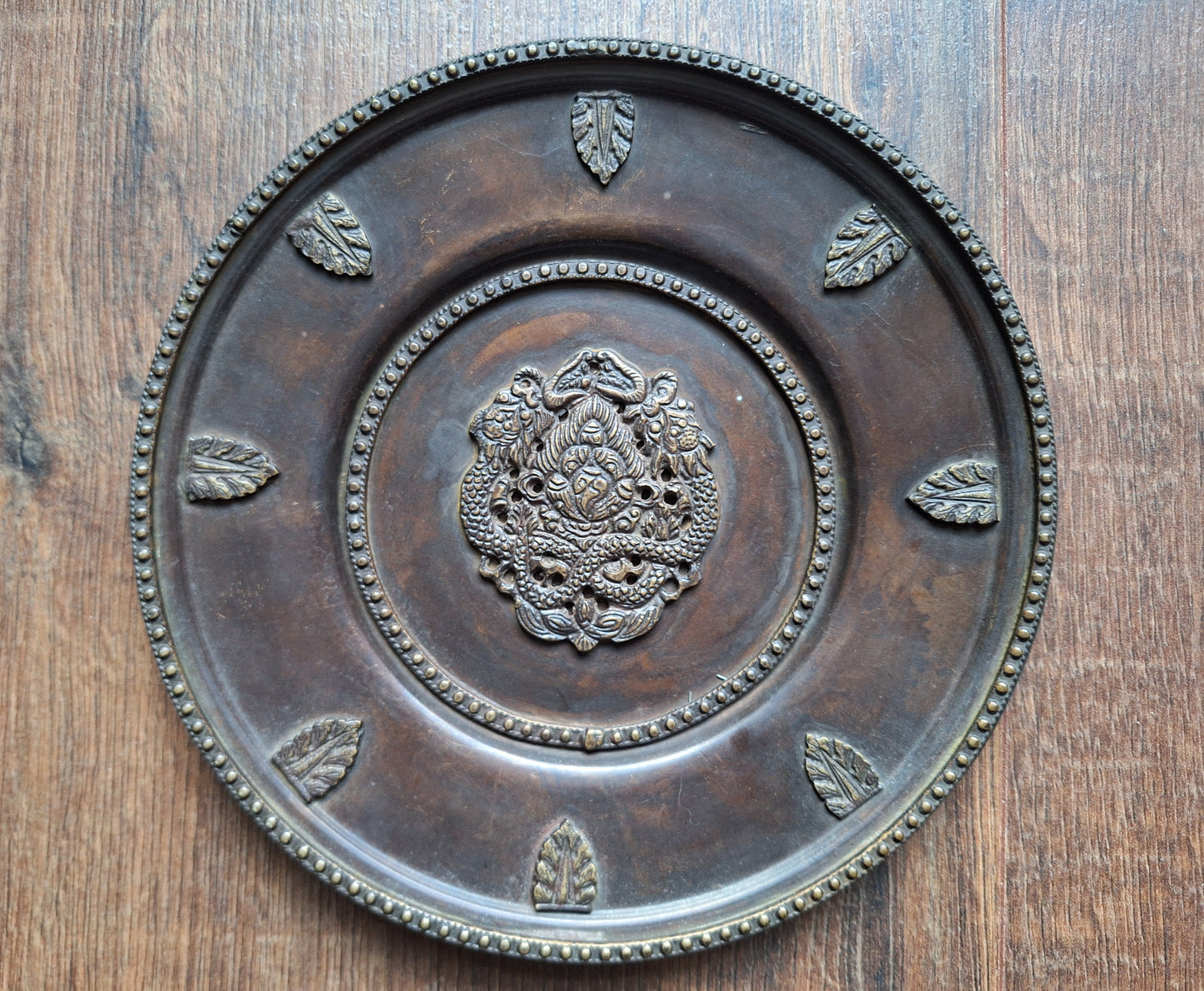 Red copper wallhanger Dragons and Stupa