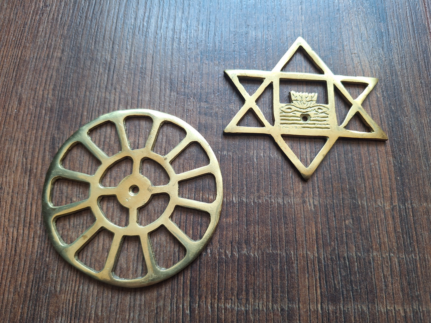 Vintage brass pendant set The Mother and Sri Aurobindo