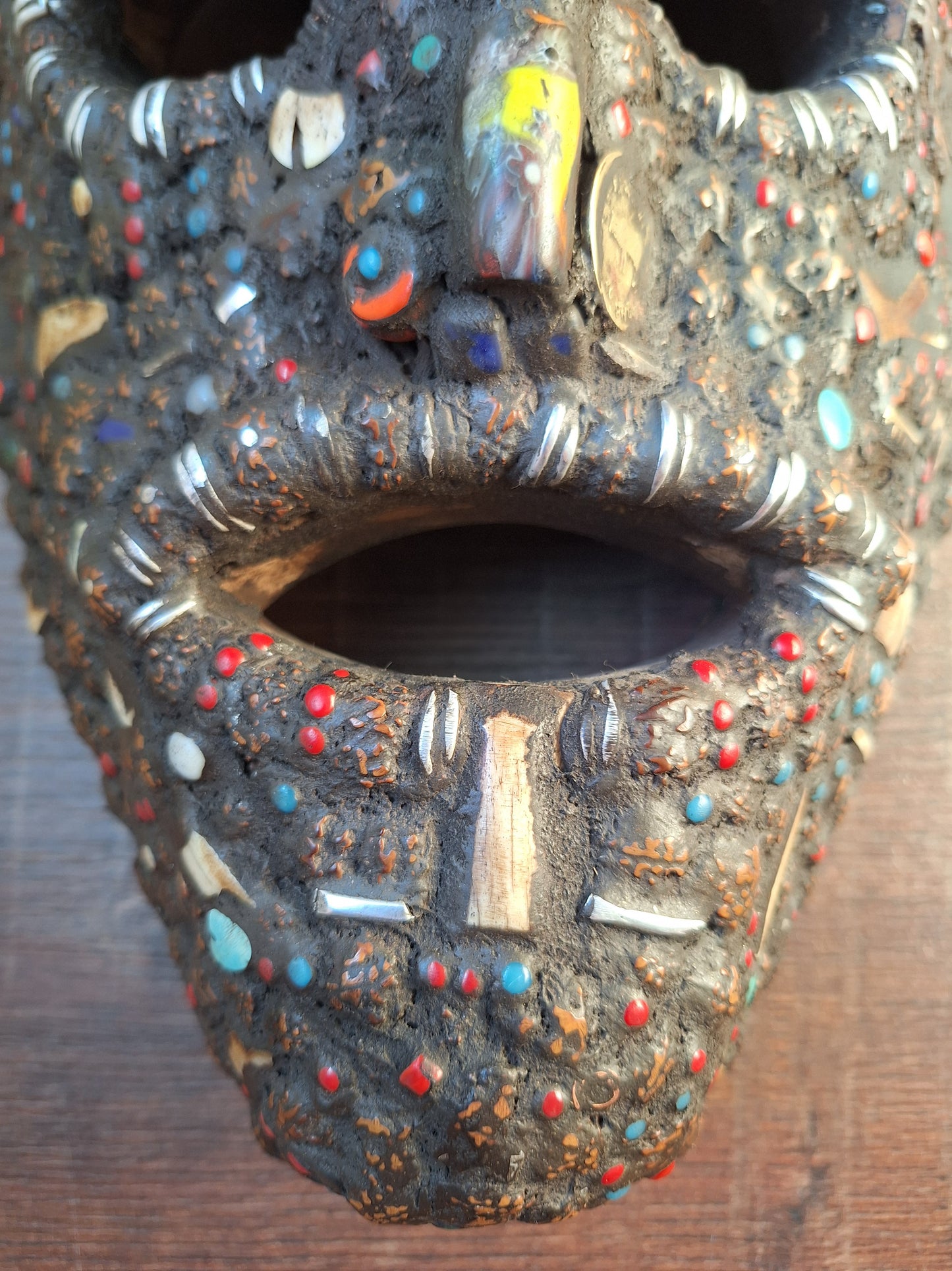 Vintage Nepalese wrathful spirit mask with seeds, shells and horns #2