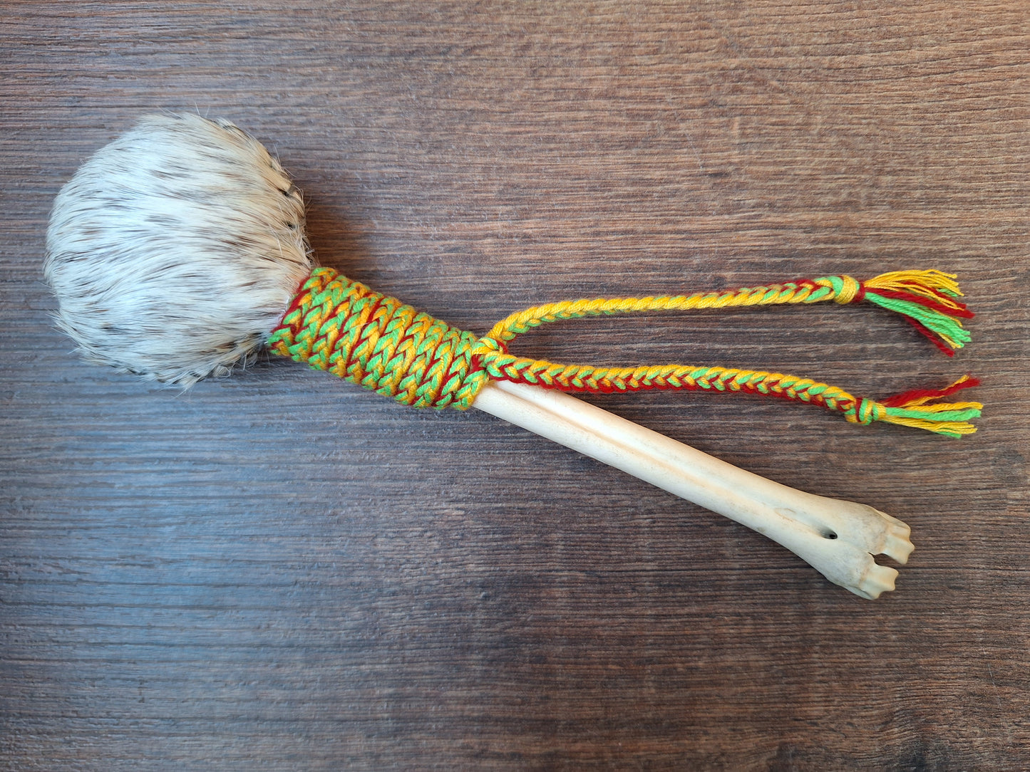 Horse hide and roe deer leg bone rattle