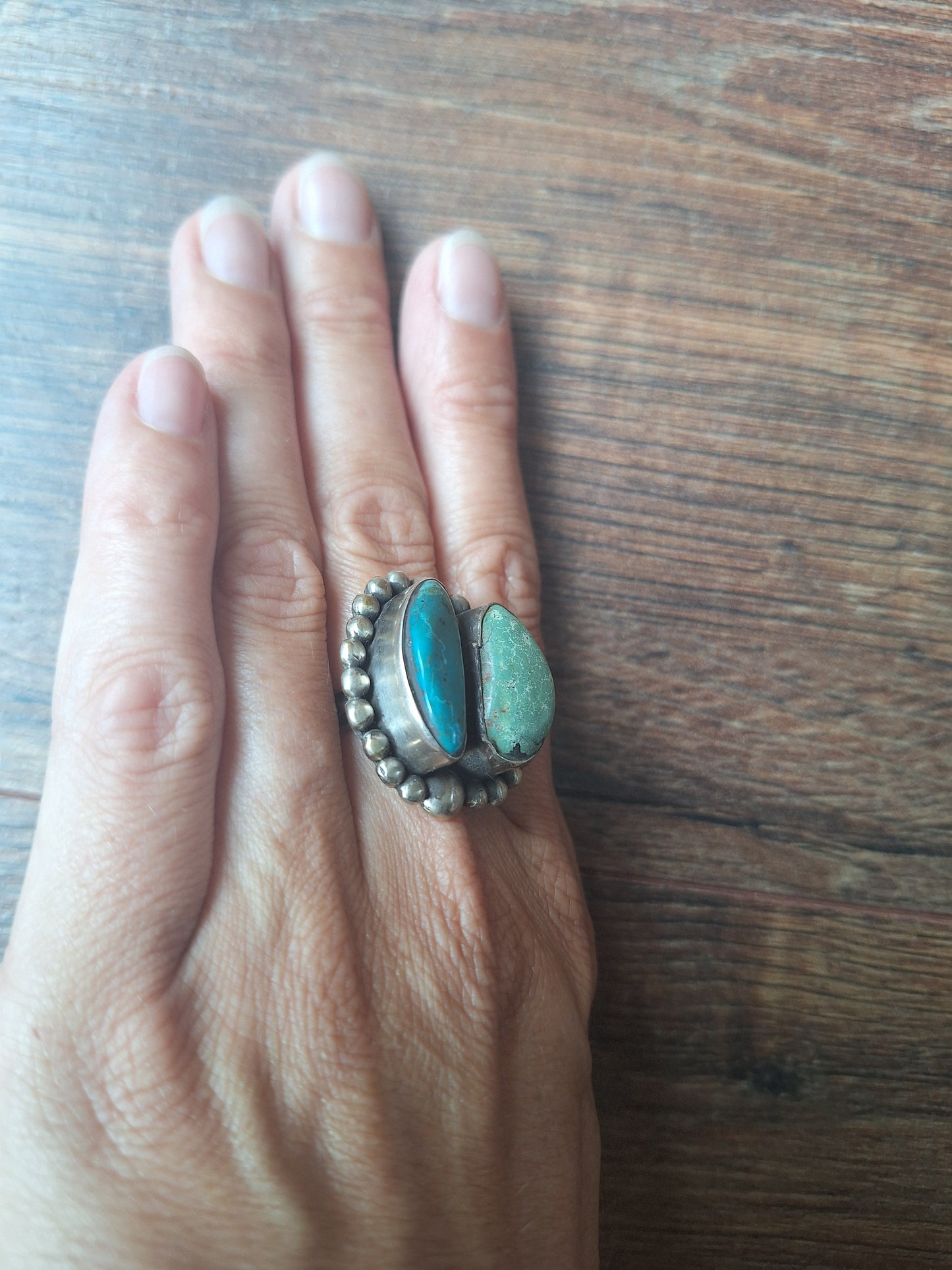 Vintage turquoise and Tibetan silver ring