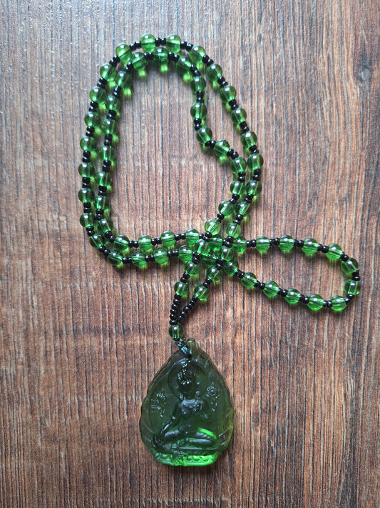 Green glass necklace with Green Tara pendant