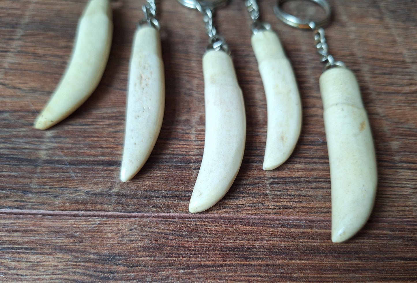 Vintage Tibetan keychain with bone carved tooth