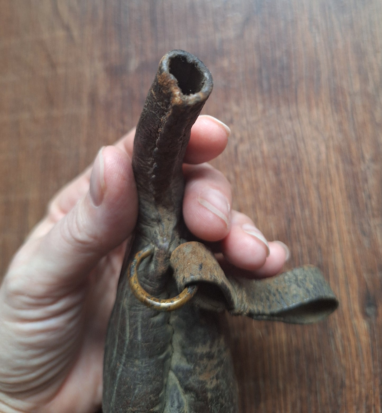 19th century Persian 'camel scrotum' powder flask