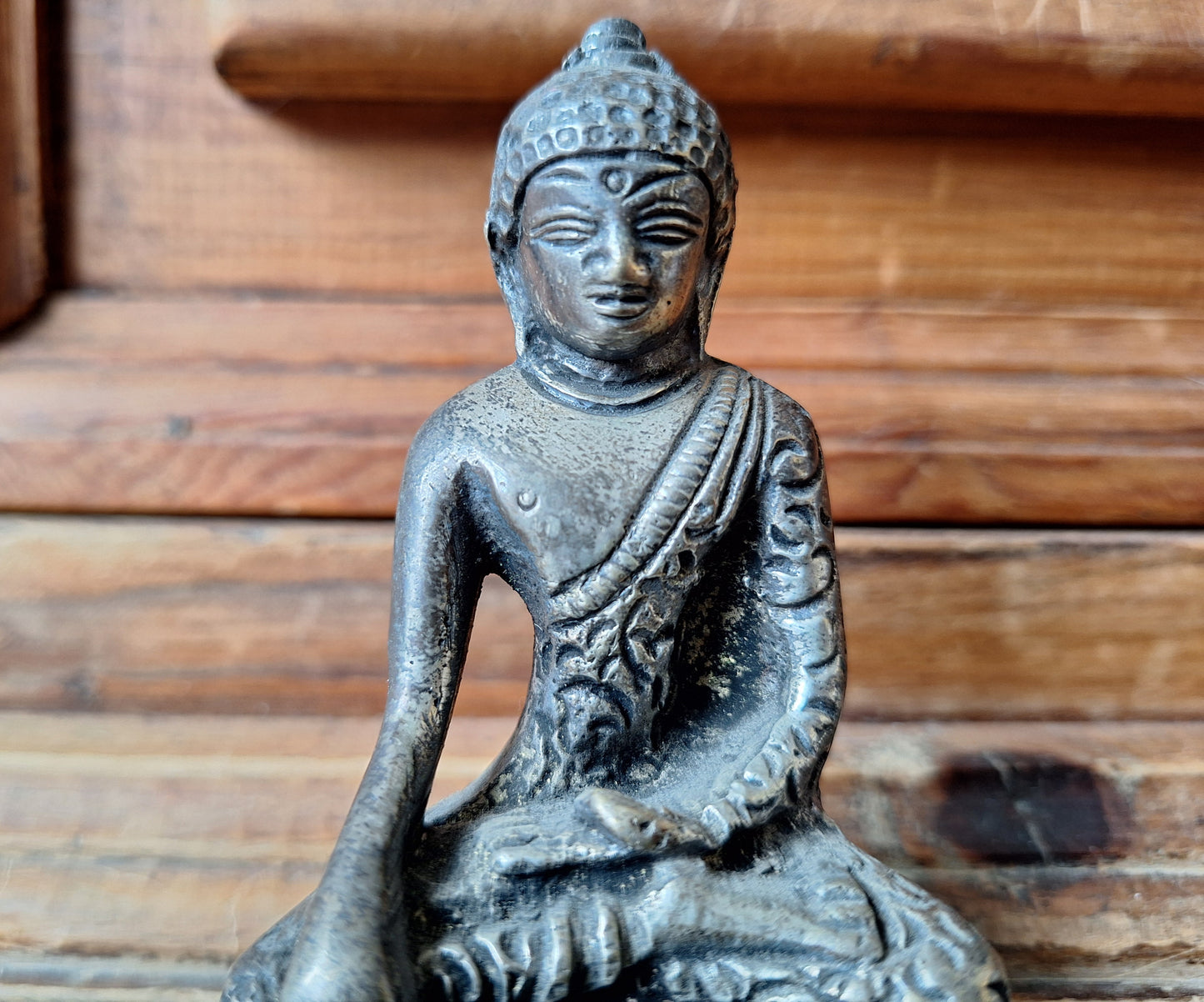 Antique Himalayan silver bronze Shakyamuni Buddha statue