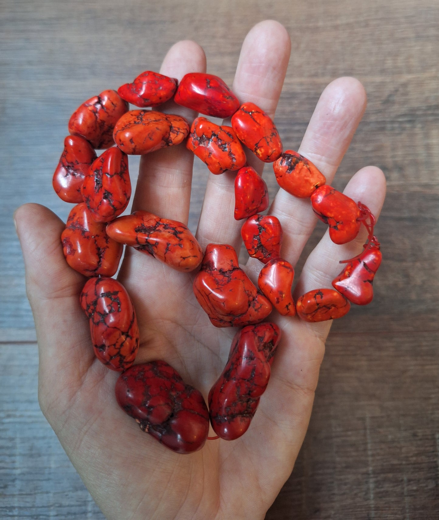 Red howlite bead strand