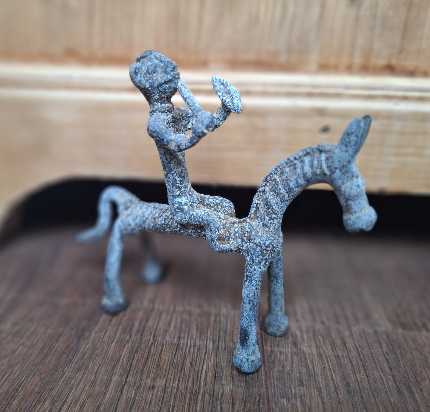 Antique Jajarkot tribal man on horse figurine