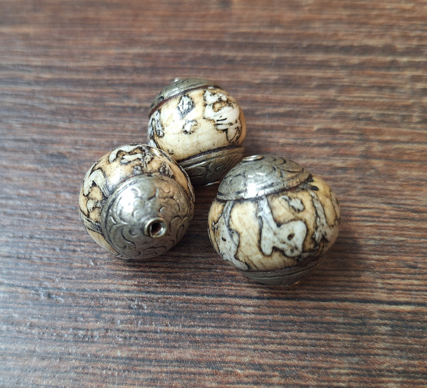 Vintage Tibetan conch shell mantra beads, set of 3