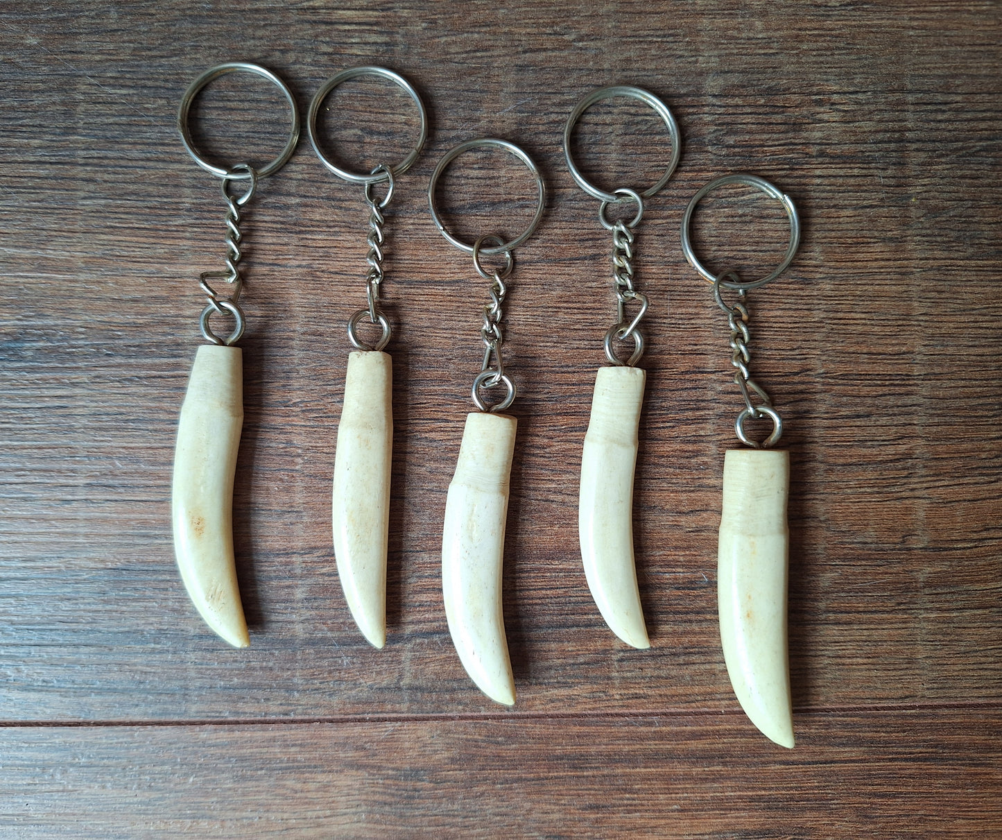 Vintage Tibetan keychain with bone carved tooth