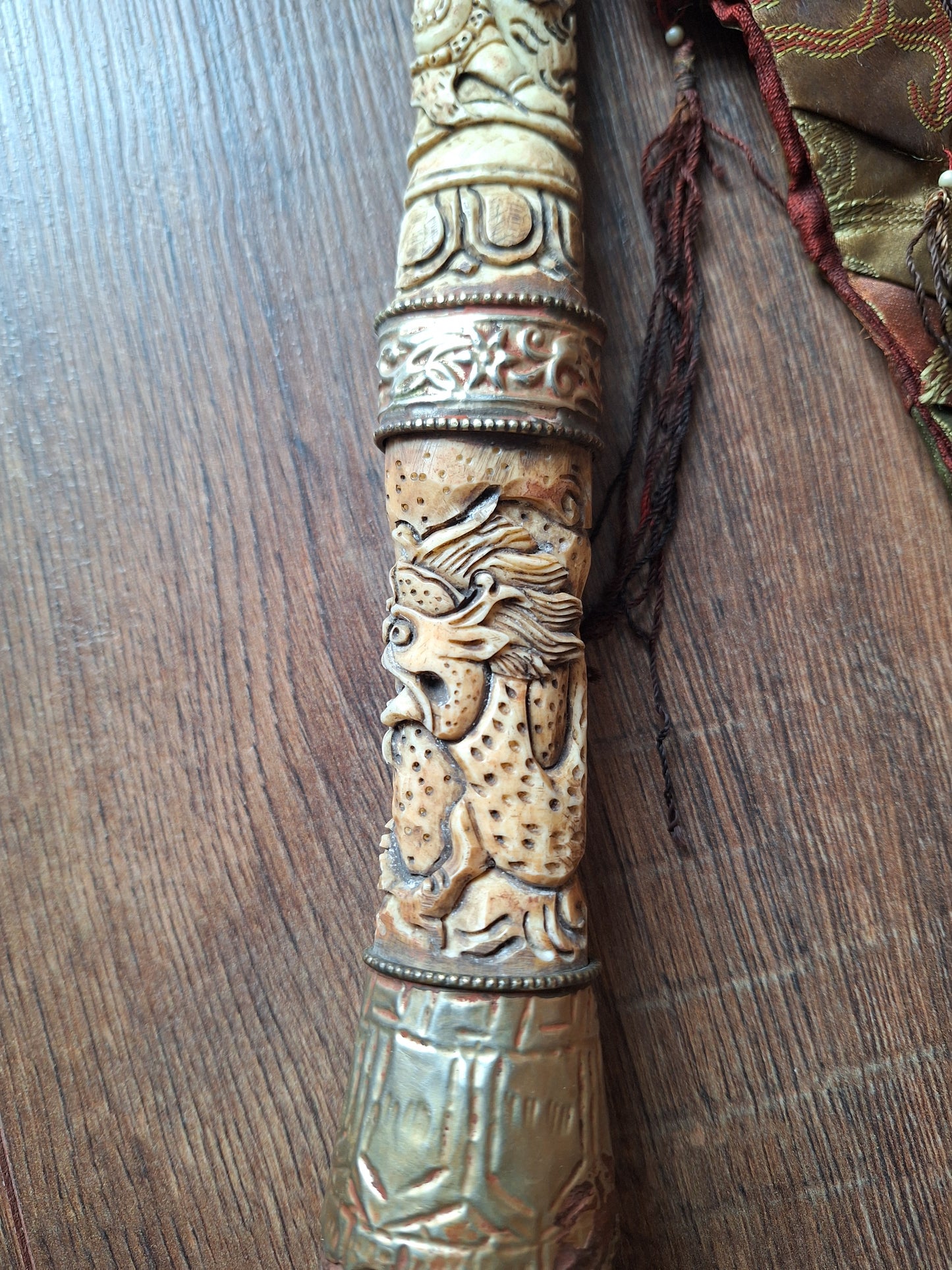 Vintage Tibetan Buddhist carved yak bone kangling