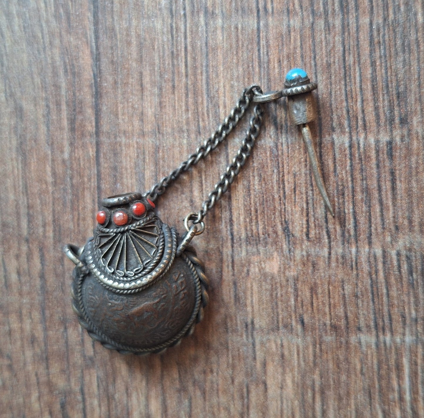 Vintage Tibetan silver and copper snuff bottle