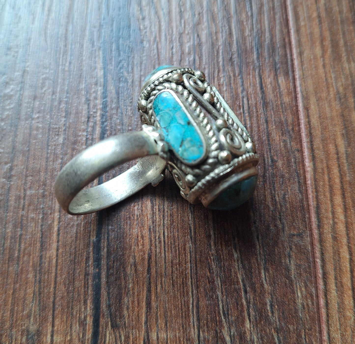 Vintage Tibetan silver and gemstone ring